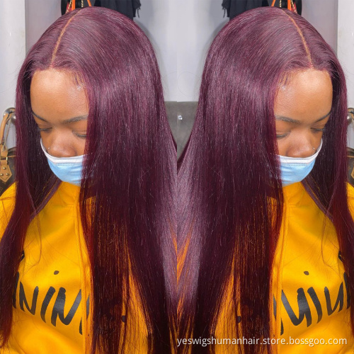 Cheap Hd Full 99J 27 30 Colored Lace Frontal Wig Raw Brazilian 100% Virgin Human Hair Lace Front Wig For Black Women Human Hair